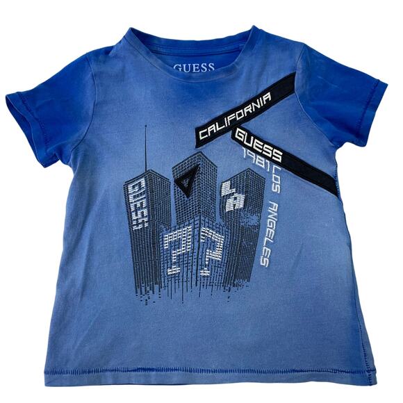 Guess Boys Sz 3 Toddler 3T City Scape Embroidered Rasied Graphic Tee Shirt - Picture 1 of 8